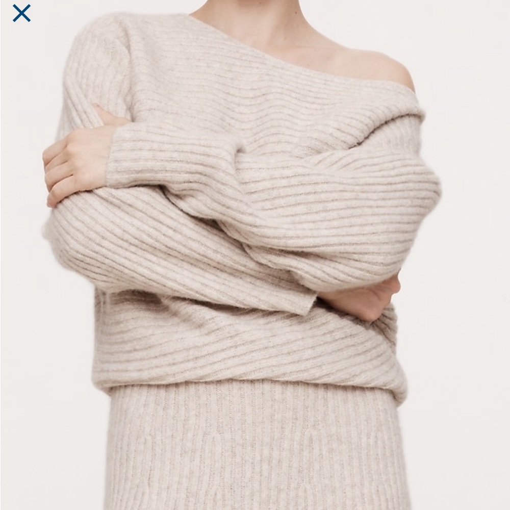 Banana Republic Elegant Cream luxury Dolman Knit mini one shoulder sweater dress - Picture 2 of 6
